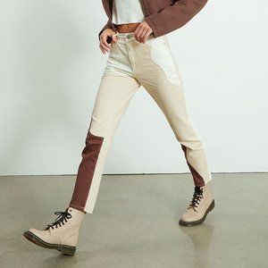 PacSun Eco Tan & Brown Paneled Mom Jeans